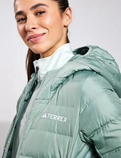 ADIDAS Terrex Multi Light Down Hooded Jacket - Silver Green -Outlet Elevate Activewear Store Adidas W MULTI DOWN J SILGRN IP3543 GREEN 0020