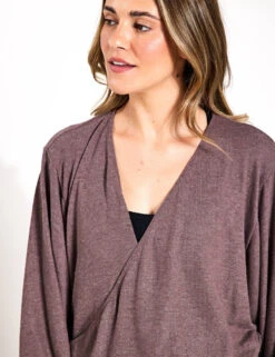 Beyond Yoga Wrapped Up Pullover - Heathered Truffle -Outlet Elevate Activewear Store Beyond Yoga Wrapped Up Pullover Heathered Truffle CS7820 HT S 0023