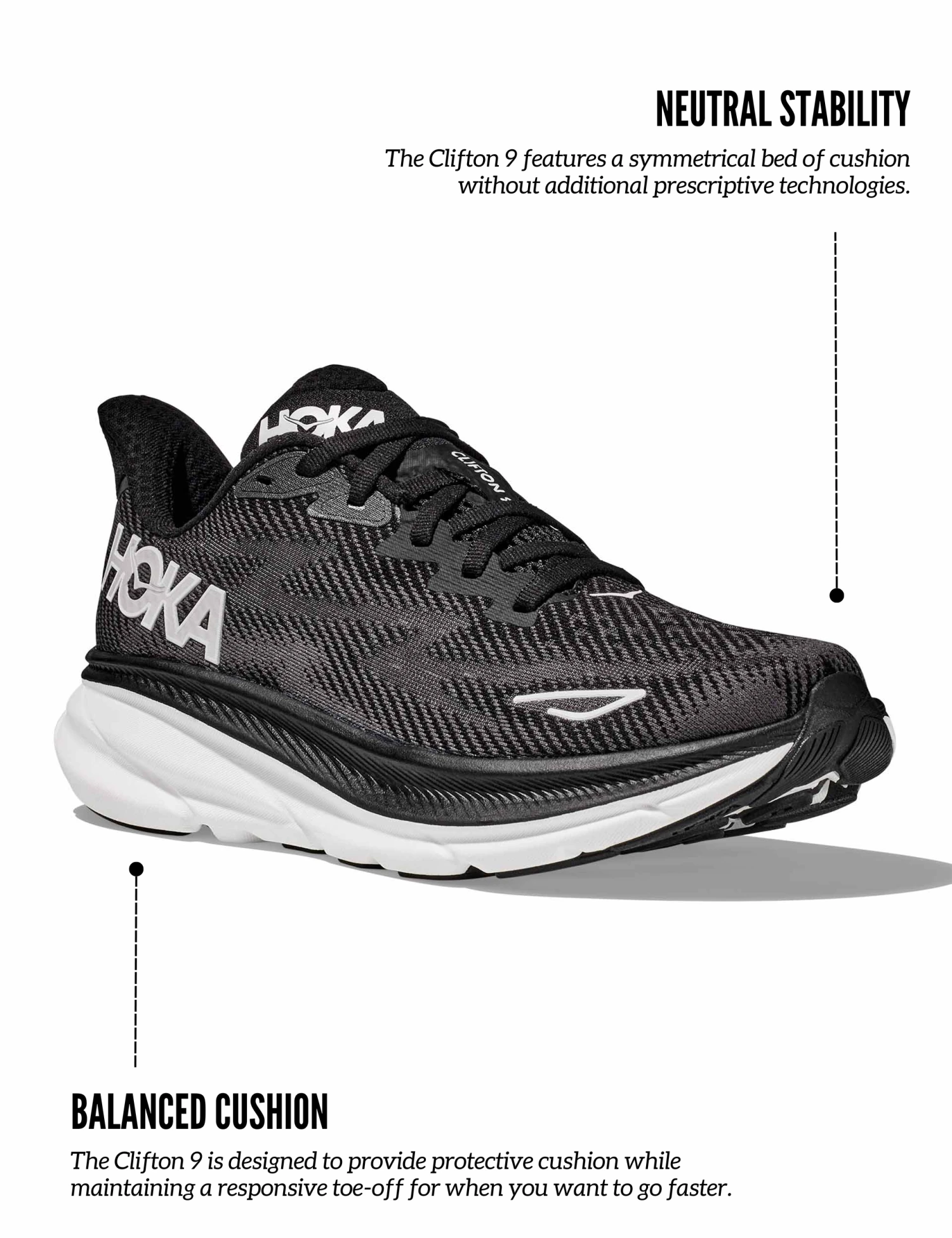 Hoka Clifton 9 - Black/White 3 Hoka Clifton 9 - Black/White - Image 3