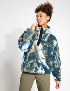 Columbia Helvetia Cropped Half Snap Fleece - Napa Green Chasing Falls Print/Black