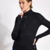 Embossed Funnel Neck Half Zip Running Top - Black