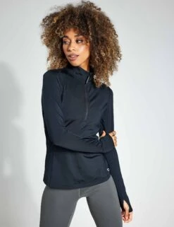 Funnel Neck Half Zip Running Top - Black