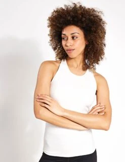 Scoop Neck Cross Back Fitted Yoga Vest Top - Ivory -Outlet Elevate Activewear Store Goodmove Yoga cross back vest 5989 IVO Ivory 0007