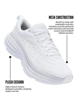 Hoka Bondi 8 - White/White -Outlet Elevate Activewear Store Hoka Bondi White PDP