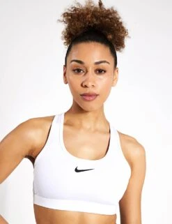 Nike Swoosh Medium Support Bra - White/Stone Mauve/Black