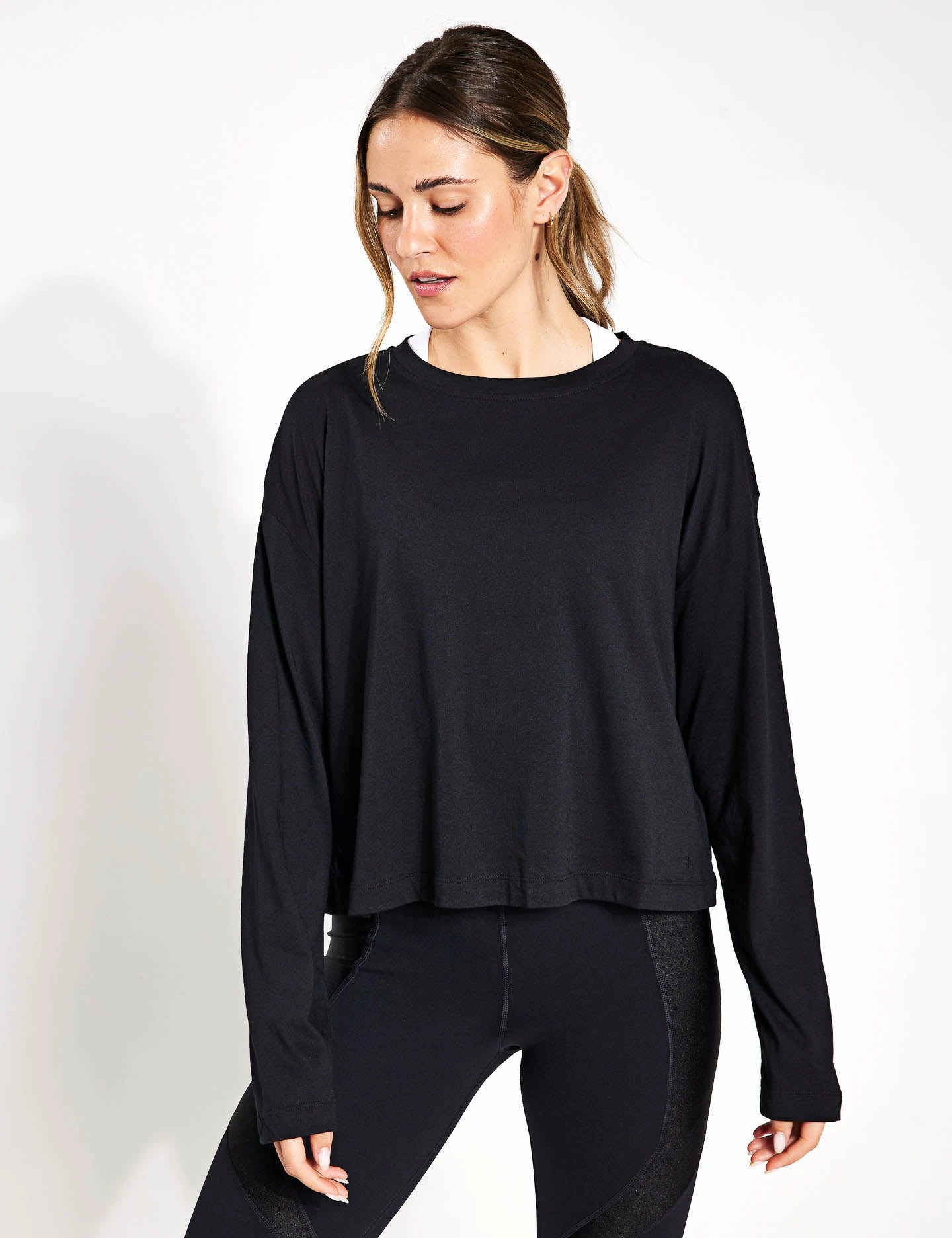 Sweaty Betty Essential Crop Long Sleeve T-Shirt - Black 1 Sweaty Betty Essential Crop Long Sleeve T-Shirt - Black