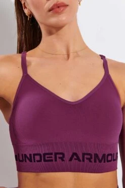 Under Armour Seamless Low Long Sports Bra - Pink Quartz/Polaris Purple -Outlet Elevate Activewear Store Under Armour UA Seamless Low Long Bra 1357719 678 Pink Quartz Polaris Purple Polaris Purple 0034