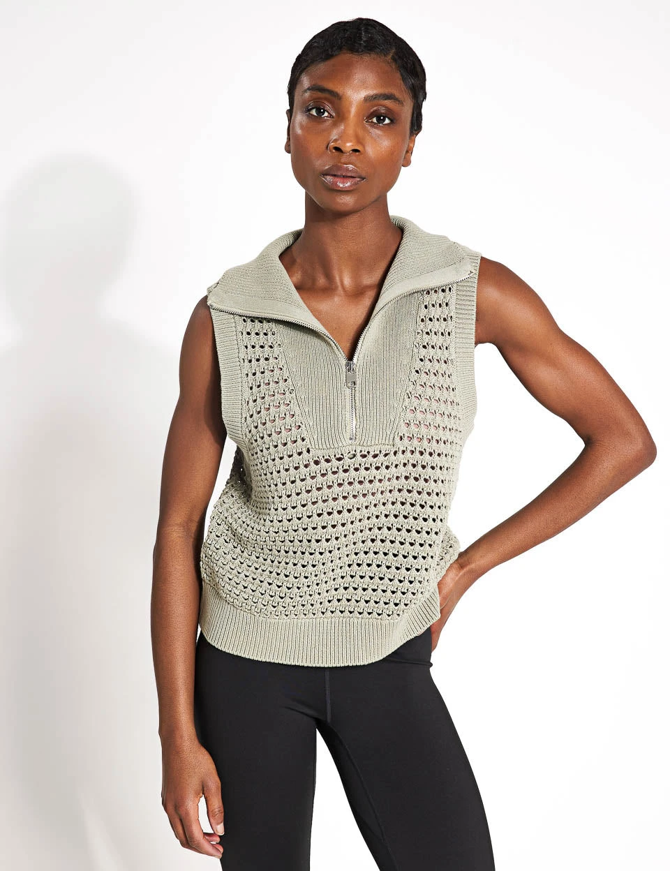 Varley Bains Half Zip Tank - Seagrass 1 Varley Bains Half Zip Tank - Seagrass