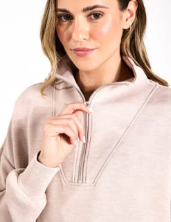 Varley Hawley Half Zip Sweat - Taupe Marl -Outlet Elevate Activewear Store Varley Hawley Half Zip Sweat Taupe Marl VAR01461 TAUPMS 0030