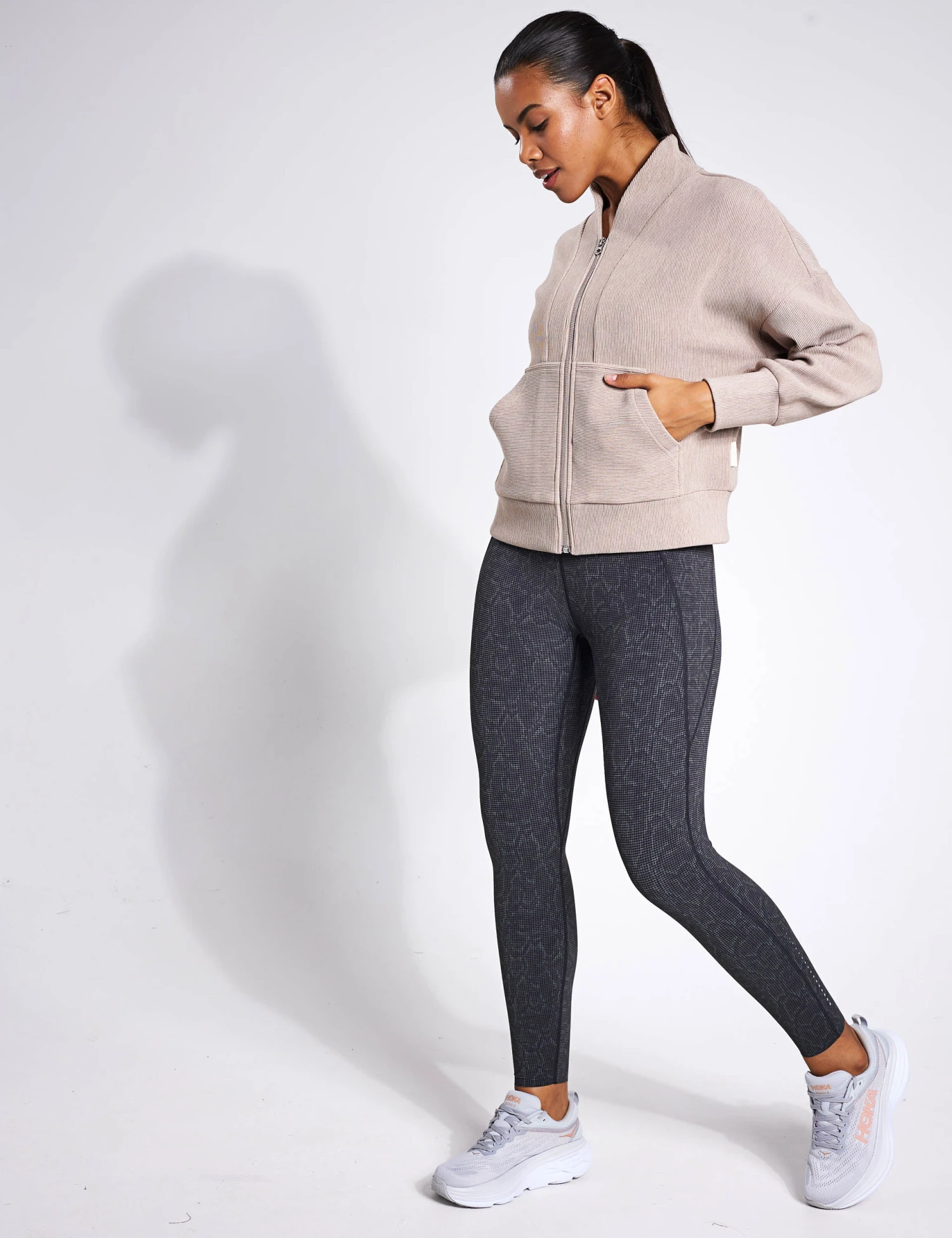 Varley Rosanne Zip Through Sweat - Taupe Marl 3 Varley Rosanne Zip Through Sweat - Taupe Marl - Image 3