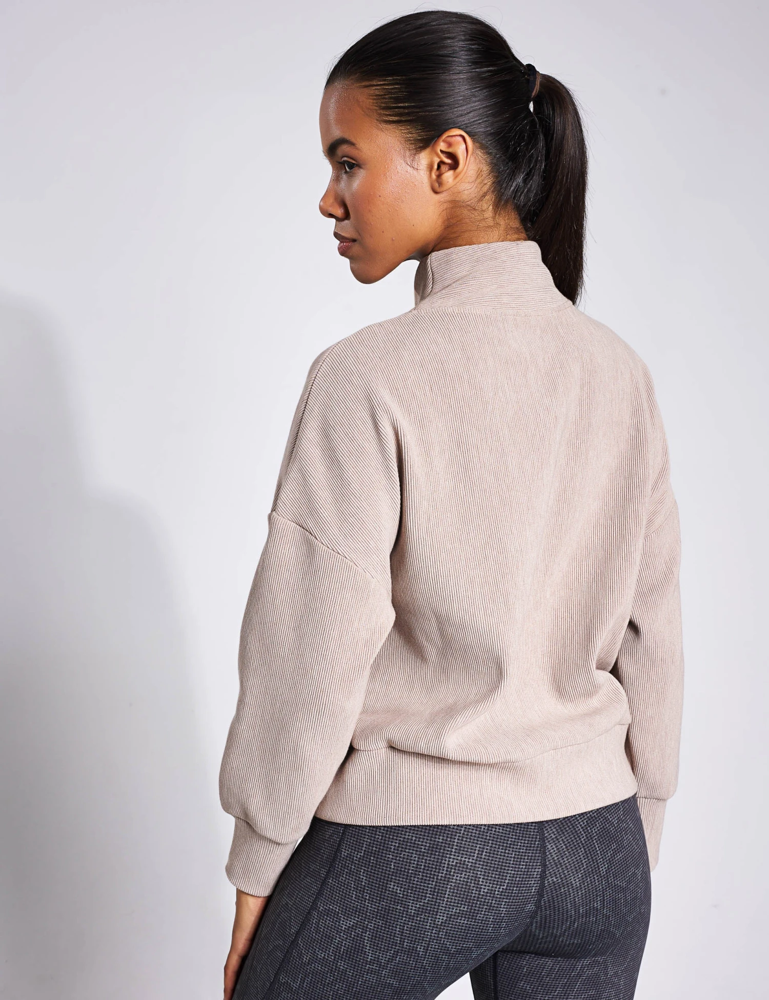 Varley Rosanne Zip Through Sweat - Taupe Marl 2 Varley Rosanne Zip Through Sweat - Taupe Marl - Image 2