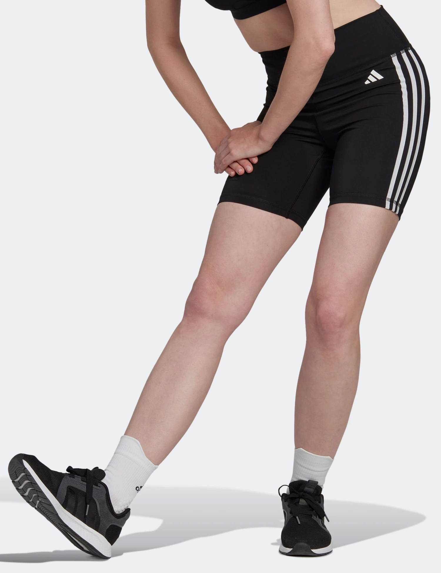 ADIDAS Training Essentials 3-Stripes High Waisted Short Leggings - Black 1 ADIDAS Training Essentials 3-Stripes High Waisted Short Leggings - Black