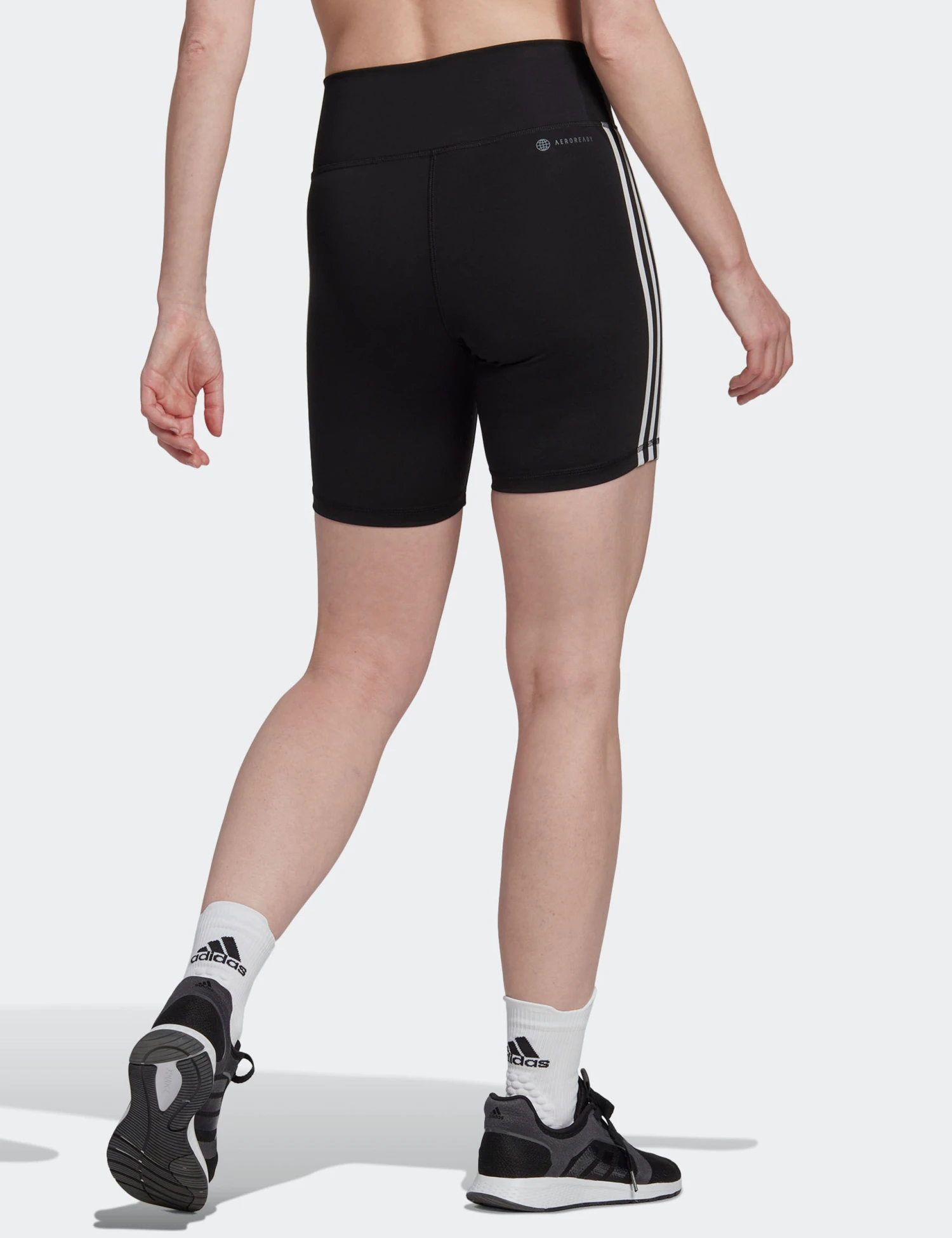 ADIDAS Training Essentials 3-Stripes High Waisted Short Leggings - Black 2 ADIDAS Training Essentials 3-Stripes High Waisted Short Leggings - Black - Image 2