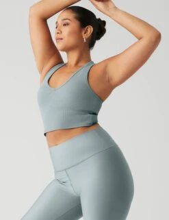 Goddess Ribbed Cropped Racerback Tank - Cosmic Grey -Outlet Elevate Activewear Store alo yoga goddess ribbed cropped racerback tank cosmic grey W9565R 2