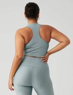 Goddess Ribbed Cropped Racerback Tank - Cosmic Grey -Outlet Elevate Activewear Store alo yoga goddess ribbed cropped racerback tank cosmic grey W9565R 3