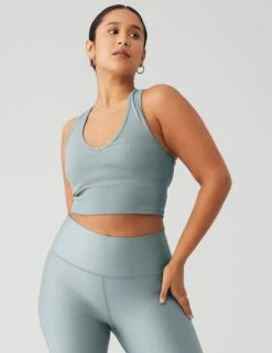 Goddess Ribbed Cropped Racerback Tank - Cosmic Grey -Outlet Elevate Activewear Store alo yoga goddess ribbed cropped racerback tank cosmic grey W9565R 4