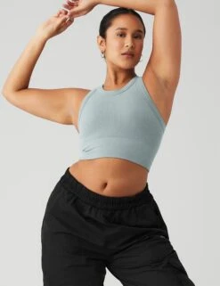 Seamless Delight High Neck Bra - Cosmic Grey -Outlet Elevate Activewear Store alo yoga seamless delight high neck bra cosmic grey W9536R 5