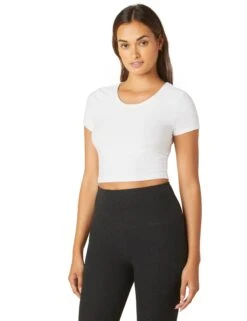 Beyond Yoga Featherweight Perspective Cropped Tee - Cloud White -Outlet Elevate Activewear Store beyond yoga featherweight perspective cropped tee cloud white LWSD7842 5