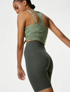 Go Balance High Waisted Yoga Shorts - Dark Olive -Outlet Elevate Activewear Store goodmove go balance hw yoga shorts dark olive T51 5728 5