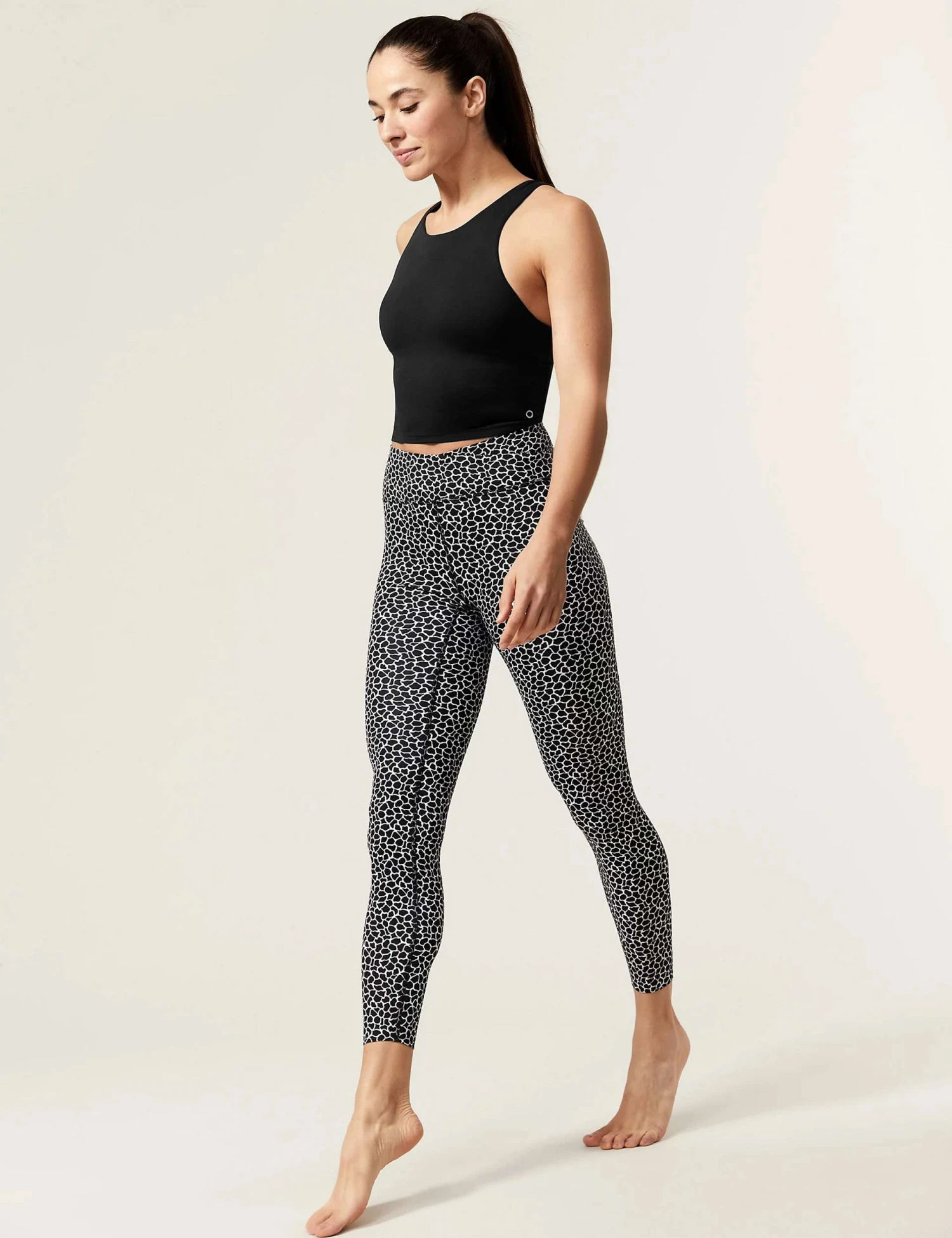 Printed High Neck Padded Yoga Crop Top - Black Mix 3 Printed High Neck Padded Yoga Crop Top - Black Mix - Image 3