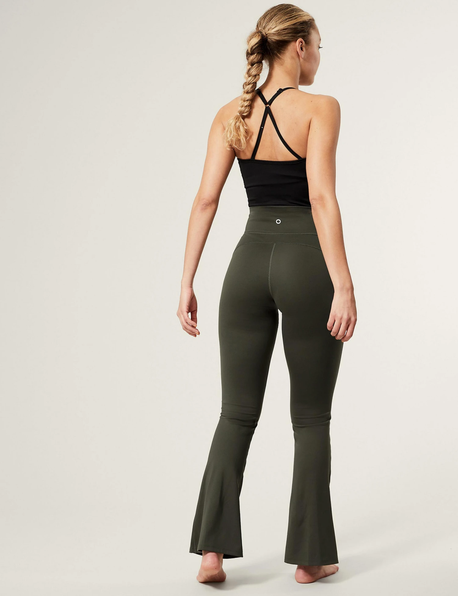 High Waisted Flared Yoga Leggings - Dark Olive 2 High Waisted Flared Yoga Leggings - Dark Olive - Image 2