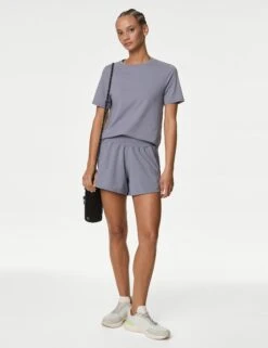 High Waisted Sports Shorts - Lavender Grey -Outlet Elevate Activewear Store goodmove high waisted sports shorts lavender grey T51 5740A 2