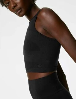 Scoop Neck Seamless Fitted Crop Top - Black -Outlet Elevate Activewear Store goodmove scoop neck seamless fitted crop top black T51 5766 6