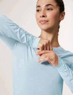 Tie Back Long Sleeve Yoga Top - Powder Blue -Outlet Elevate Activewear Store goodmove tie back long sleeve yoga top blue T51 5310 5