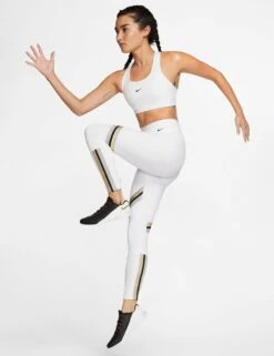Nike Dri-FIT Swoosh Sports Bra - White/Black -Outlet Elevate Activewear Store nike dri fit swoosh sports bra white black BV3636 100 5