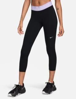 Nike Pro 365 Cropped Mesh Panel Leggings - Black/Lilac Bloom/White