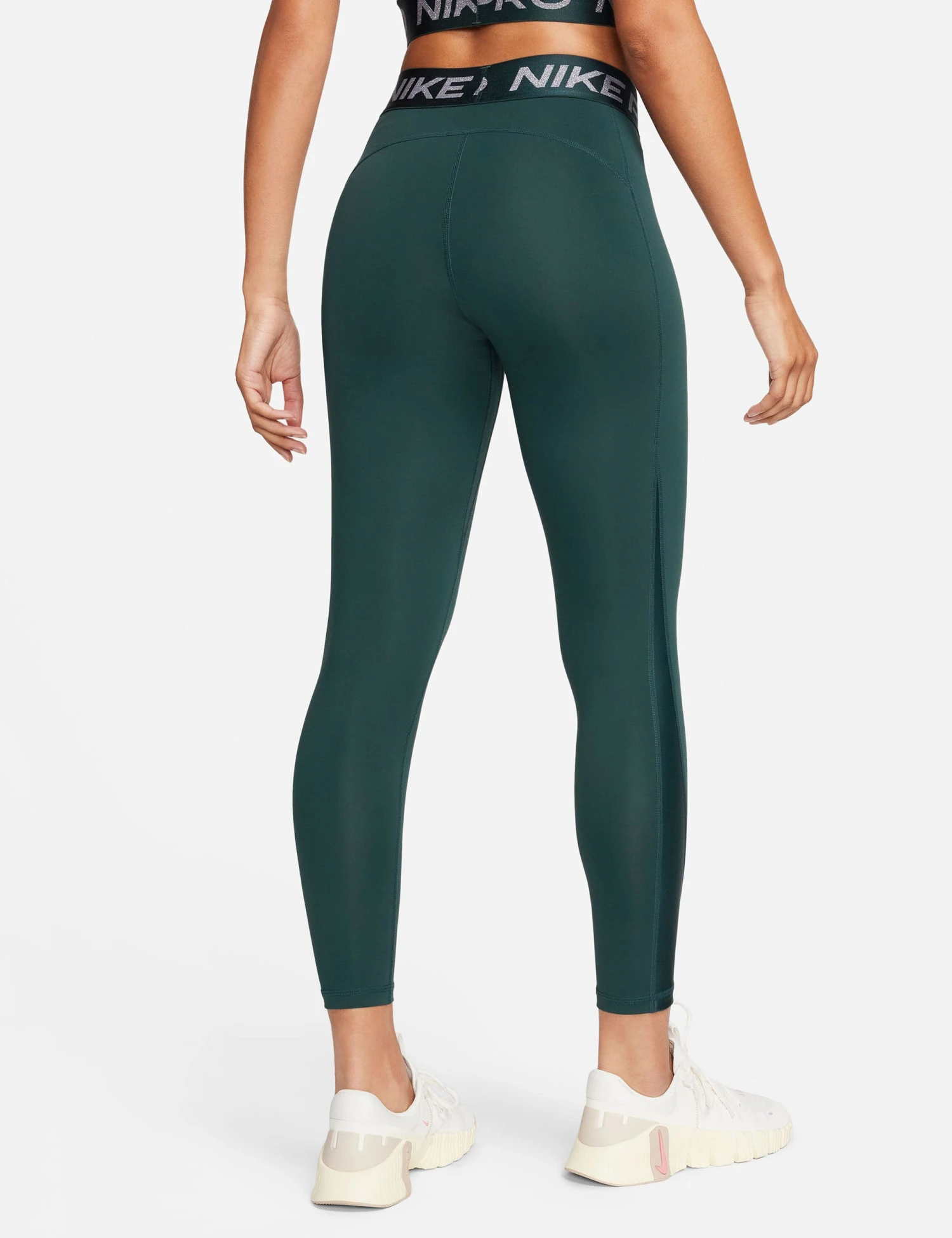 Nike Pro 7/8 Leggings - Deep Jungle/Metallic Silver 2 Nike Pro 7/8 Leggings - Deep Jungle/Metallic Silver - Image 2