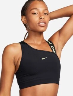 Nike Pro Swoosh Asymmetrical Bra - Black/Light Lemon Twist -Outlet Elevate Activewear Store nike pro swoosh asymmetrical bra black lemon dm0570 011 2