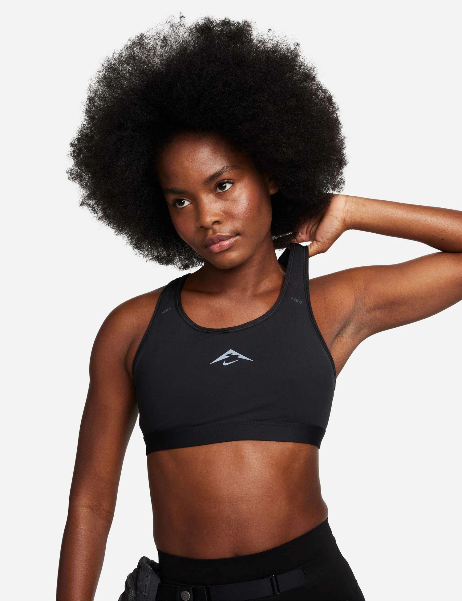 Nike Trail Swoosh On-The-Run Sports Bra - Black/Dark Smoke Grey 1 Nike Trail Swoosh On-The-Run Sports Bra - Black/Dark Smoke Grey