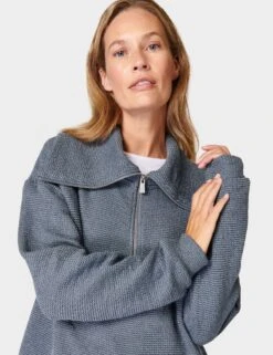 Sweaty Betty Restful Boucle Half Zip Sweatshirt - Steel Blue