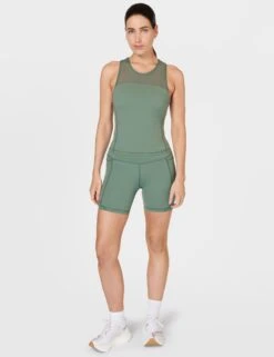 Sweaty Betty Power Aerial Mesh 6" Gym Short - Cool Forest Green -Outlet Elevate Activewear Store sweaty betty aerial 6 workout short cool forest green sb9550 7