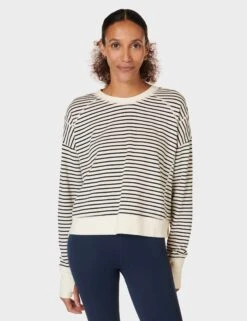 Sweaty Betty After Class Crop Sweatshirt - Lily White Stripe