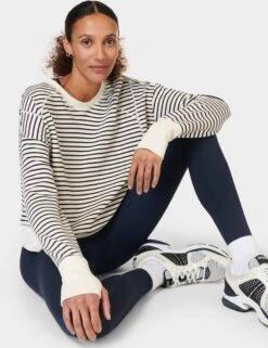 Sweaty Betty After Class Crop Sweatshirt - Lily White Stripe -Outlet Elevate Activewear Store sweaty betty after class crop sweatshirt lily white stripe SB5622CC 11689 6