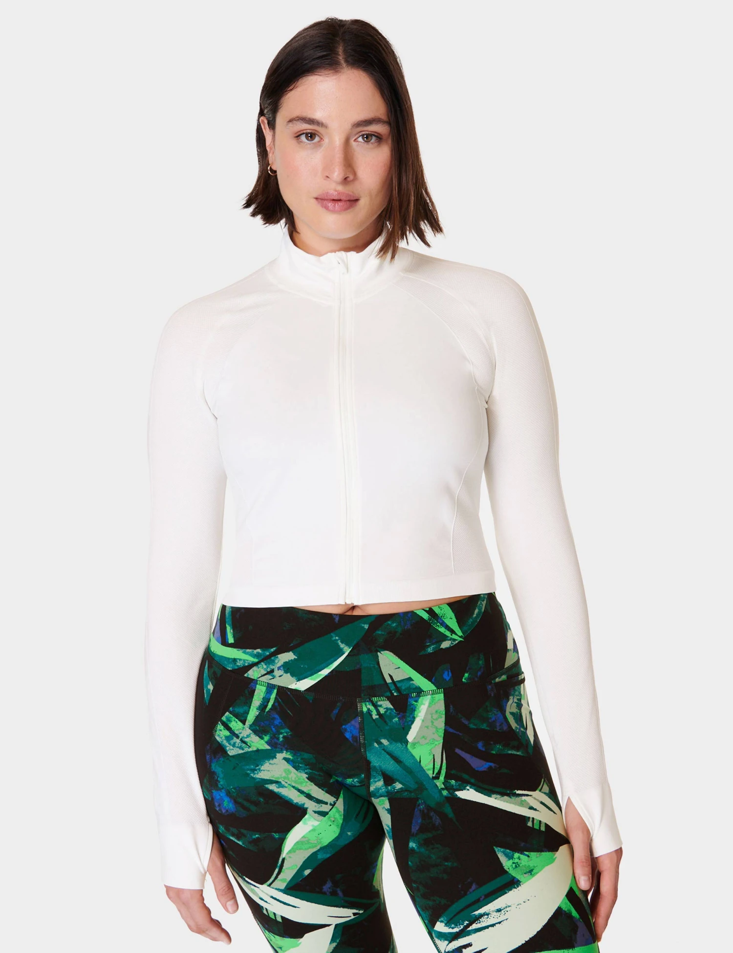 Sweaty Betty Athlete Crop Seamless Gym Zip Up - Lily White 1 Sweaty Betty Athlete Crop Seamless Gym Zip Up - Lily White