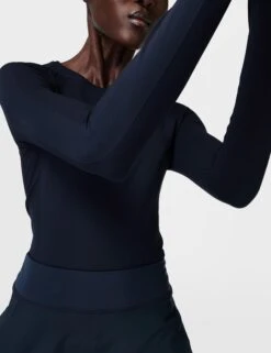 Sweaty Betty Athlete Seamless Workout Long Sleeve Top - Navy -Outlet Elevate Activewear Store sweaty betty athlete seamless gym long sleeve top navy blue sb6547 3
