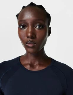 Sweaty Betty Athlete Seamless Workout Long Sleeve Top - Navy -Outlet Elevate Activewear Store sweaty betty athlete seamless gym long sleeve top navy blue sb6547 4