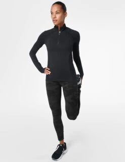 Sweaty Betty Athlete Seamless Half Zip Long Sleeve Top - Black -Outlet Elevate Activewear Store sweaty betty athlete seamless half zip long sleeve top black sb6548 3