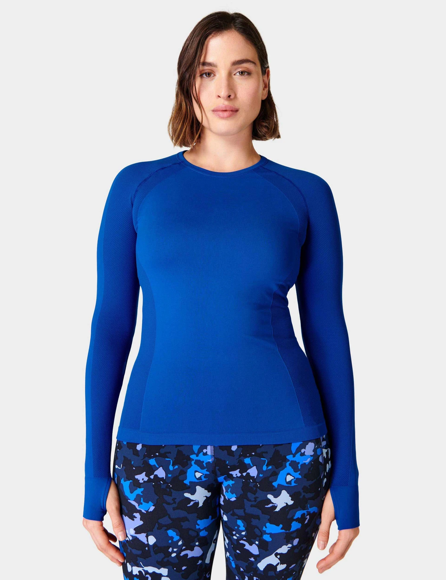 Sweaty Betty Athlete Seamless Gym Long Sleeve Top - Lightning Blue 1 Sweaty Betty Athlete Seamless Gym Long Sleeve Top - Lightning Blue