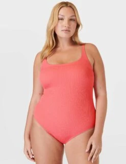 Sweaty Betty Capri Crinkled Scoop Neck Swimsuit - Coral Pink