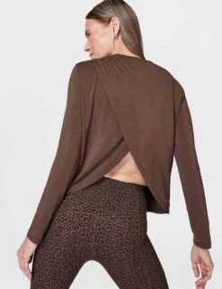 Sweaty Betty Drape Back Long Sleeve Top - Walnut Brown -Outlet Elevate Activewear Store sweaty betty drape back long sleeve top walnut brown sb9463 4