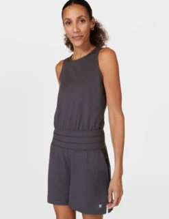 Sweaty Betty Gaia Performance Yoga Romper - Urban Grey -Outlet Elevate Activewear Store sweaty betty gaia yoga romper urban grey sb9839 5
