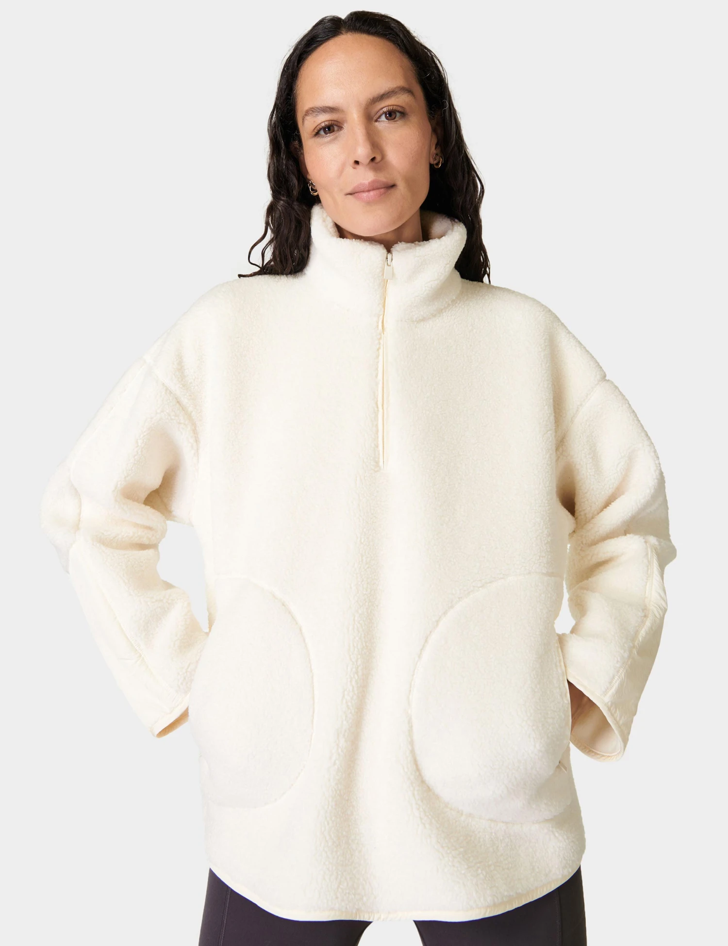 Sweaty Betty Plush Textured Half Zip Fleece - Studio White 1 Sweaty Betty Plush Textured Half Zip Fleece - Studio White