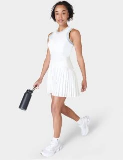 Sweaty Betty Power Ace Mix Pleat Tennis Dress - White -Outlet Elevate Activewear Store sweaty betty power ace mix pleat tennis dress white sb9296 2