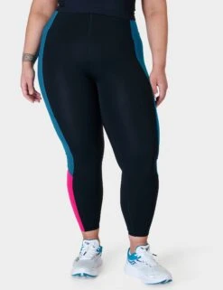 Sweaty Betty Power UltraSculpt High Waisted 7/8 Colour Block Gym Leggings - Black/Reef Teal/Beet Pink