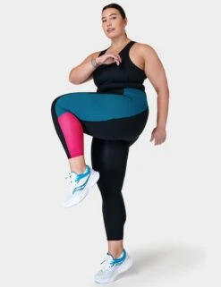 Sweaty Betty Power UltraSculpt High Waisted 7/8 Colour Block Gym Leggings - Black/Reef Teal/Beet Pink -Outlet Elevate Activewear Store sweaty betty power ultra sculpt hw 7 8 colour block gym leggings black reef teal beet pink sb9018c 8