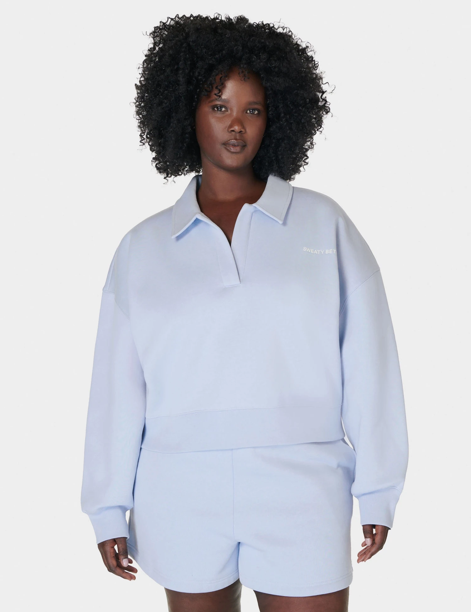 Sweaty Betty Powerhouse Collared Sweatshirt - Salt Blue 1 Sweaty Betty Powerhouse Collared Sweatshirt - Salt Blue